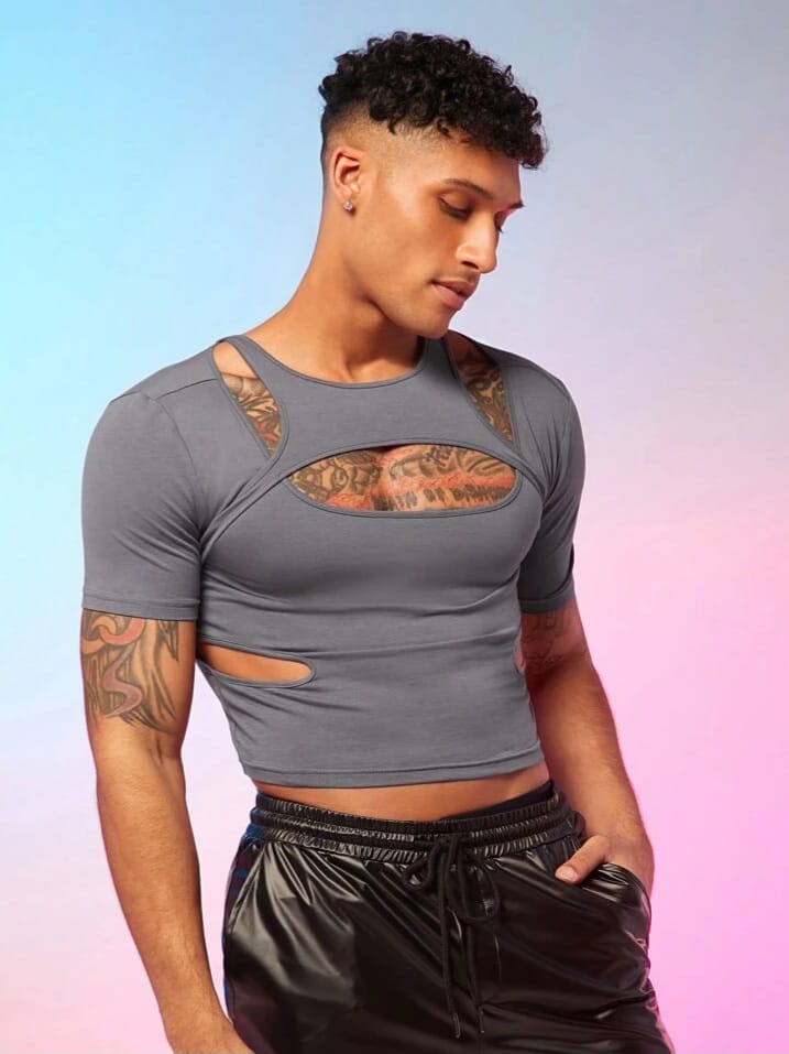 Men's solid color hollow out short sleeve knit vests